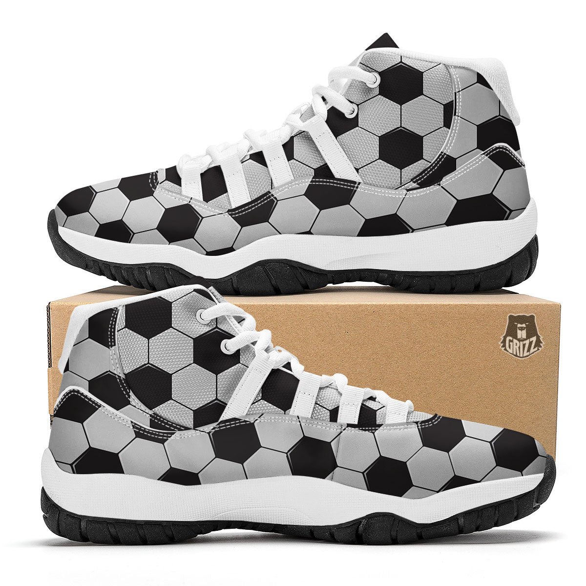 Soccer Print Pattern White Bball Shoes-grizzshop