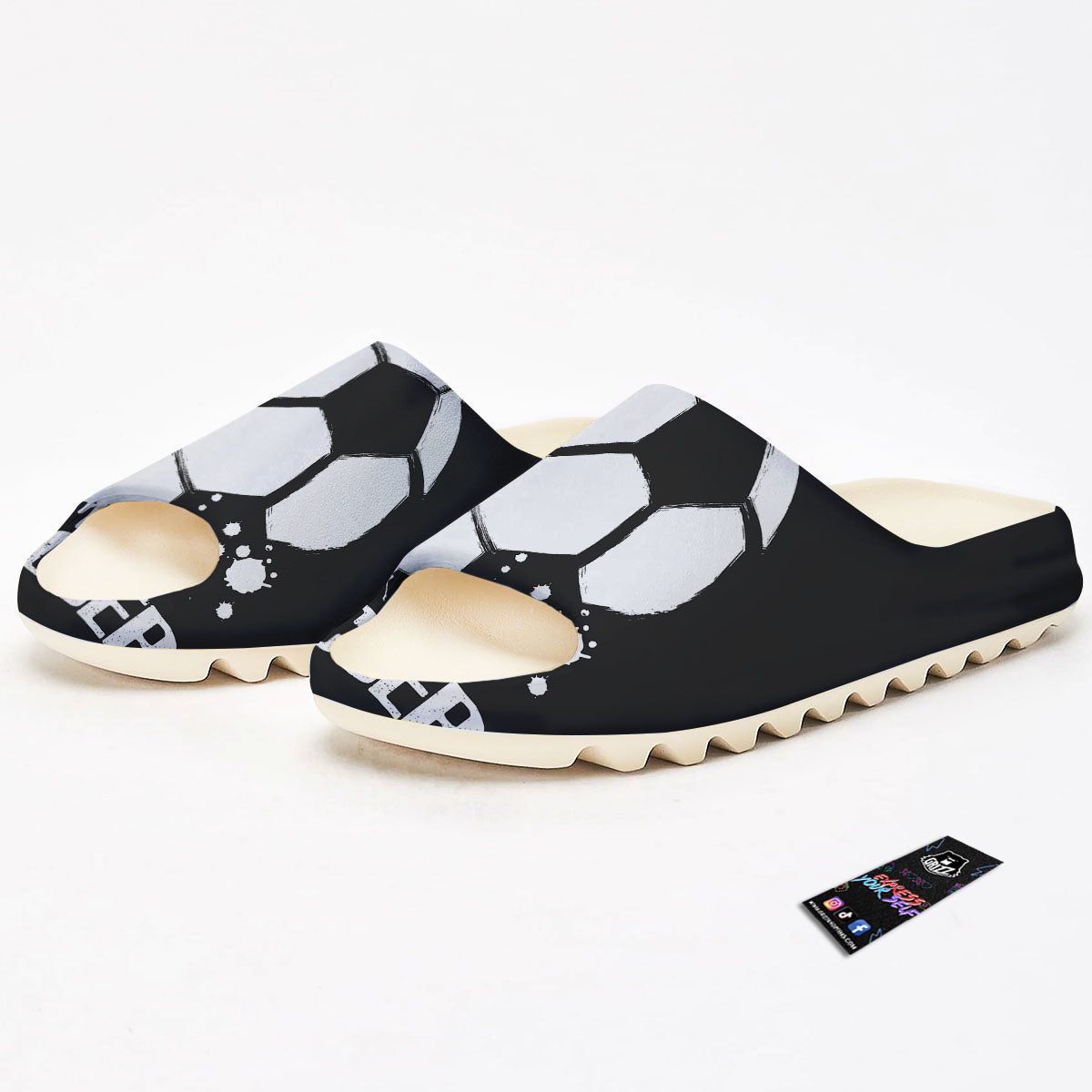 Soccer Ball White And Black Print Sandals-grizzshop