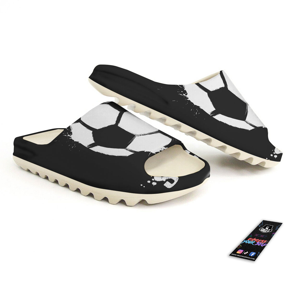 Soccer Ball White And Black Print Sandals-grizzshop