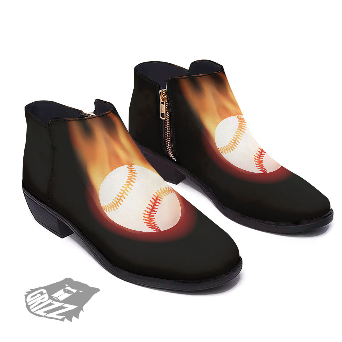 Softball Fireball Print Ankle Boots-grizzshop