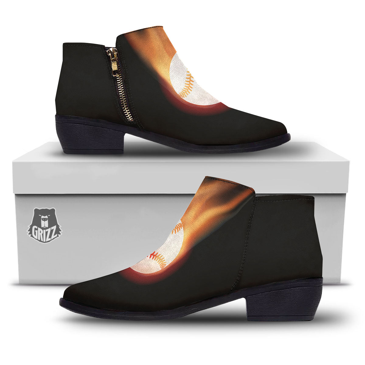 Softball Fireball Print Ankle Boots-grizzshop