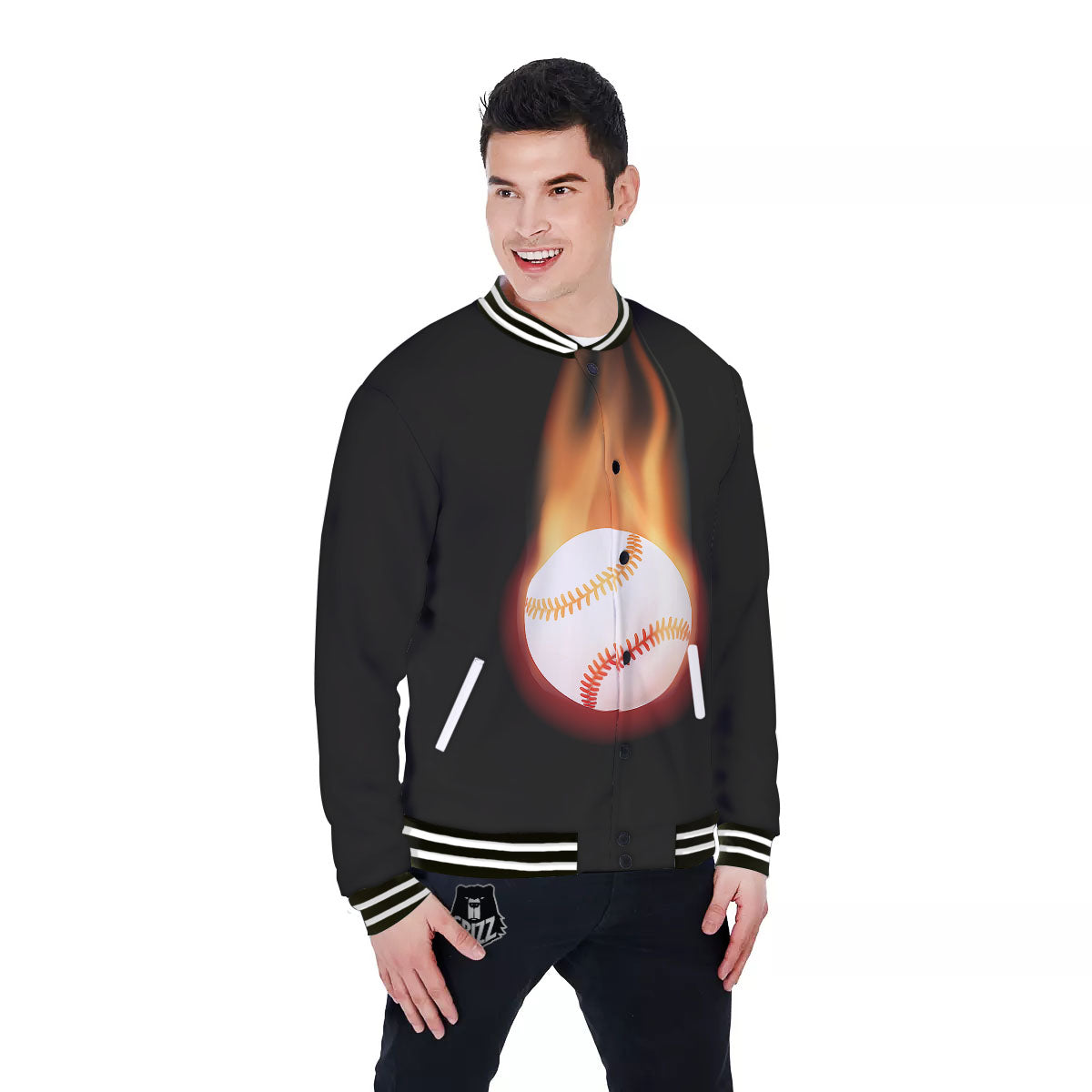 Softball Fireball Print Baseball Jacket-grizzshop