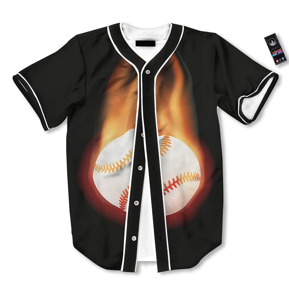 Softball Fireball Print Baseball Jersey-grizzshop
