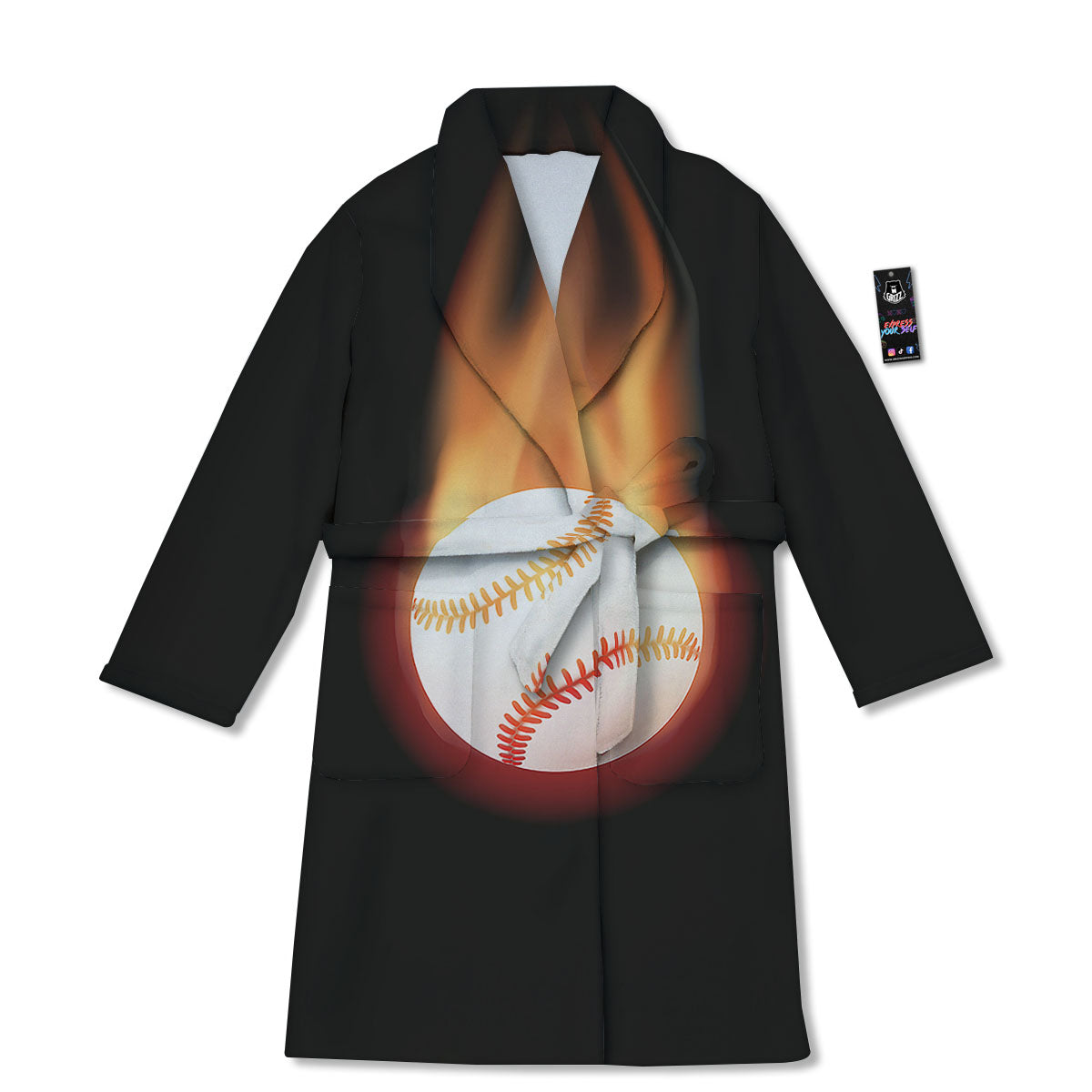 Softball Fireball Print Bathrobe-grizzshop