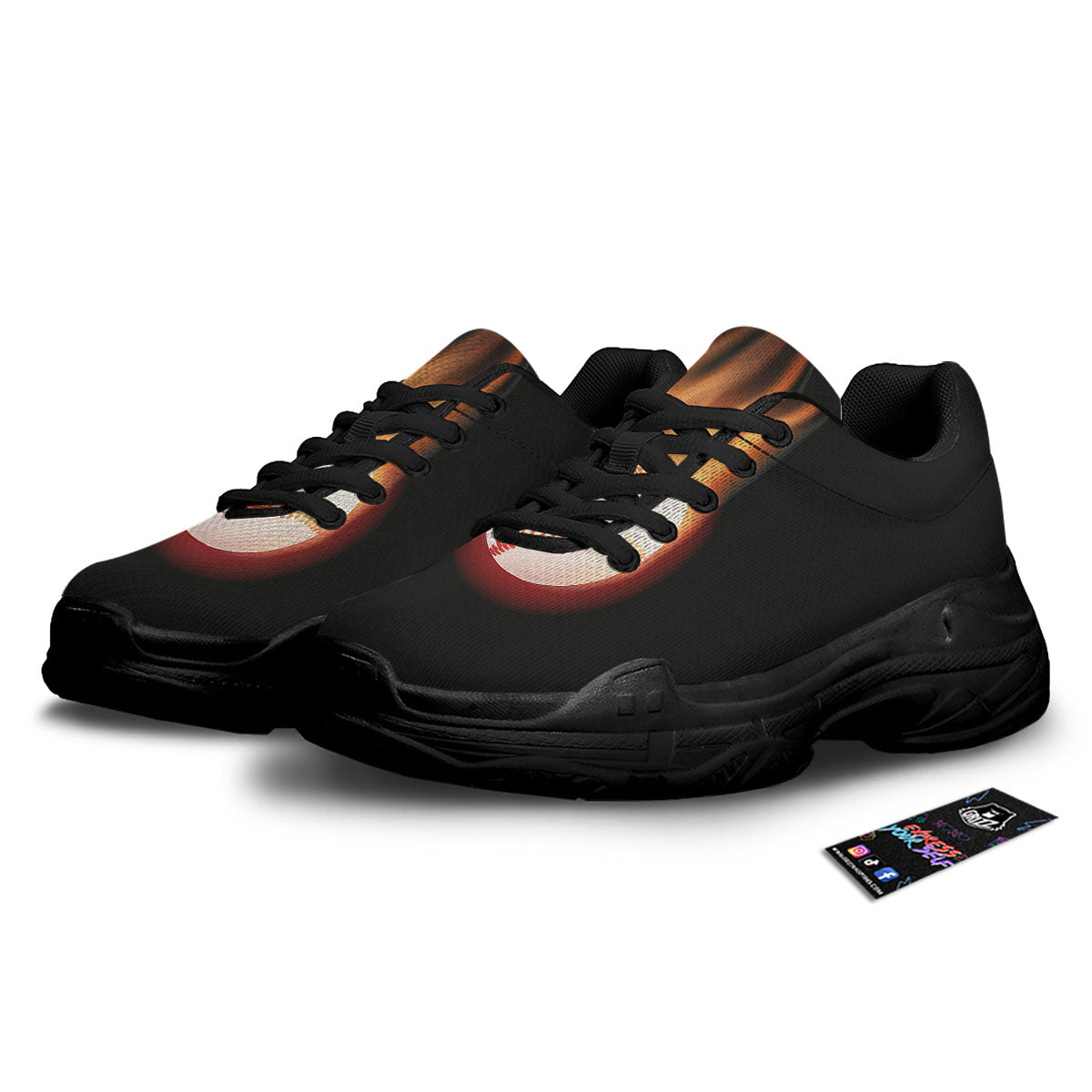 Softball Fireball Print Black Chunky Shoes-grizzshop