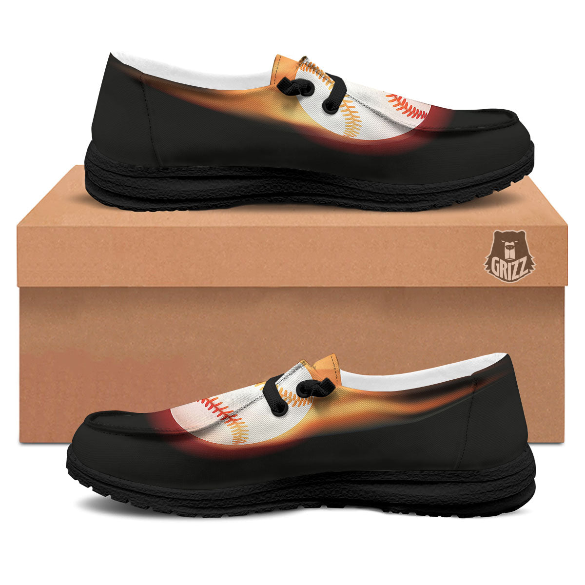 Softball Fireball Print Black Loafers-grizzshop