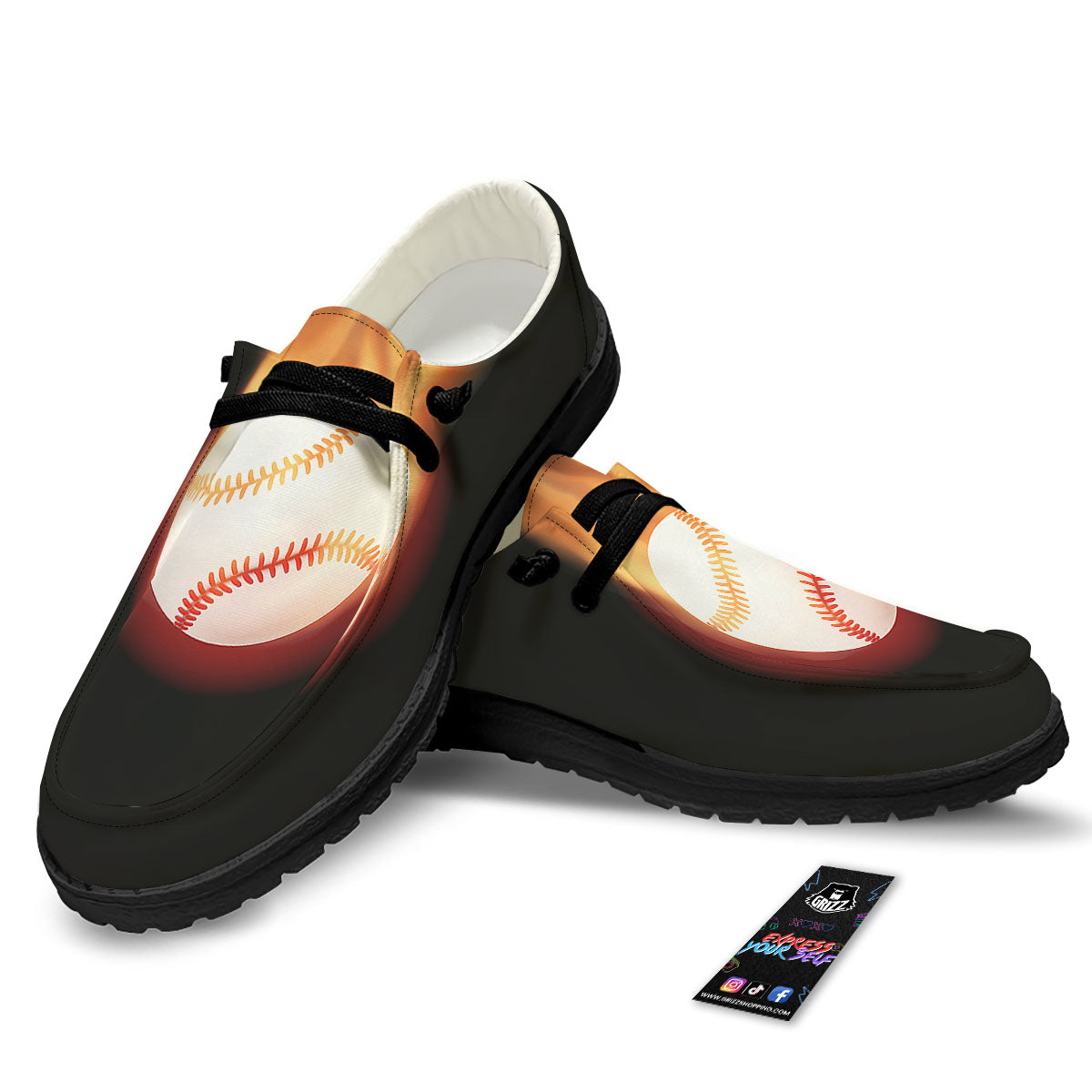 Softball Fireball Print Black Loafers-grizzshop