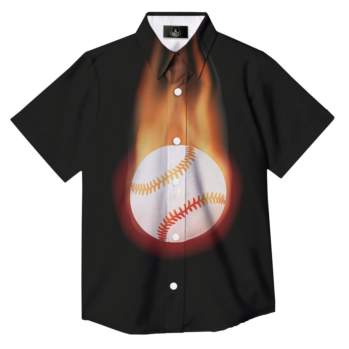 Softball Fireball Print Button Up Shirt-grizzshop