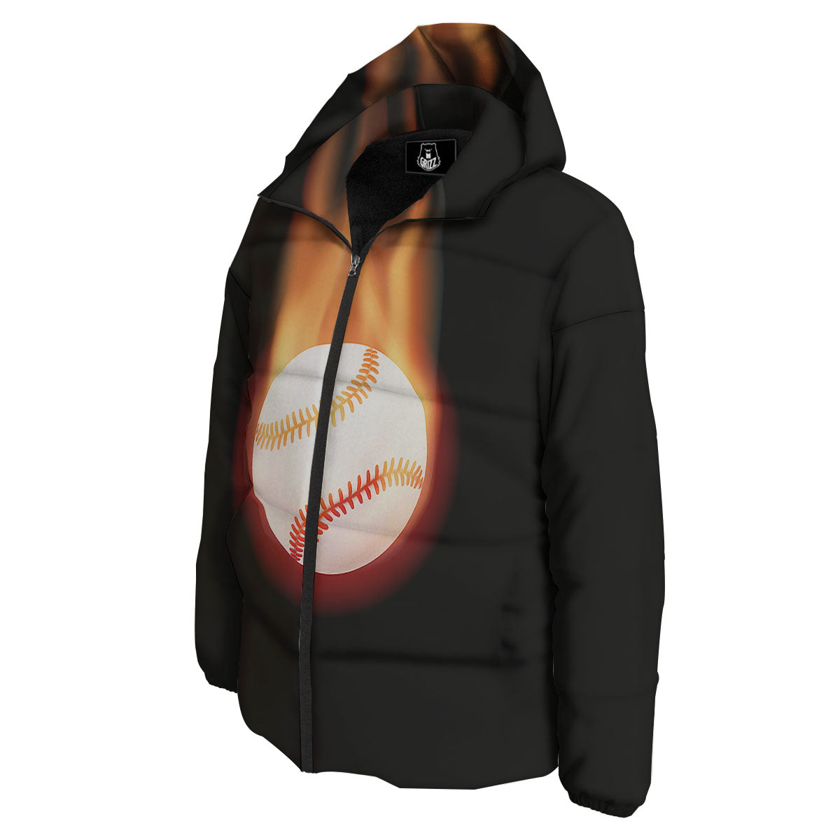 Softball Fireball Print Down Jacket-grizzshop