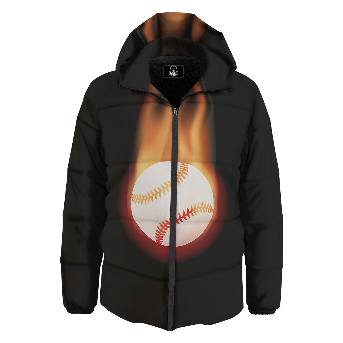 Softball Fireball Print Down Jacket-grizzshop