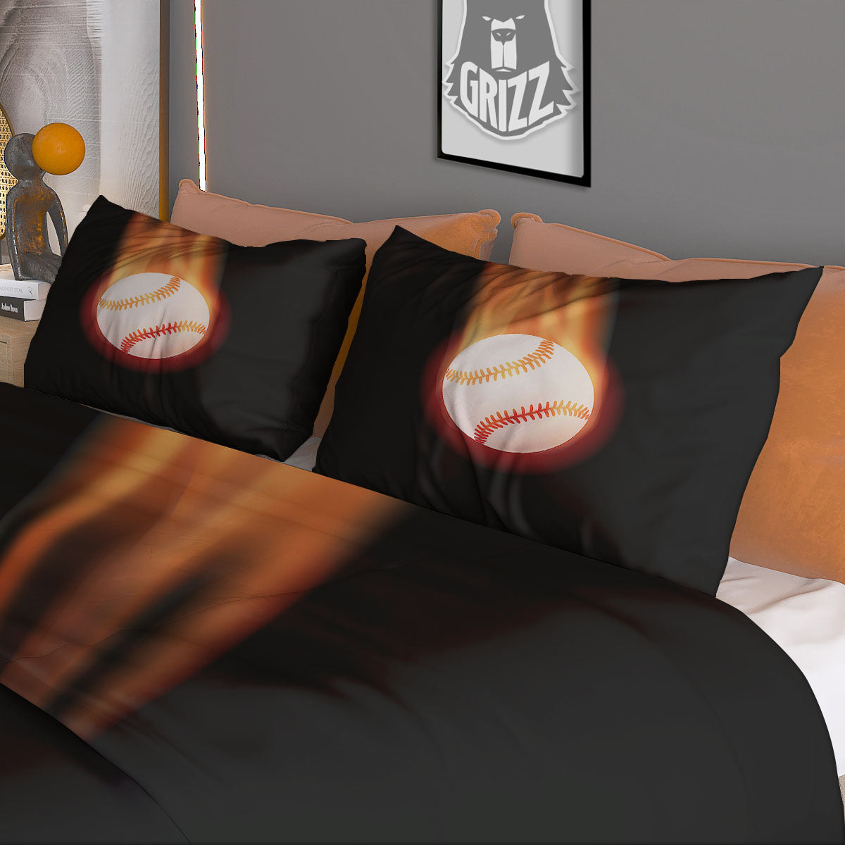 Softball Fireball Print Duvet Cover Bedding Set