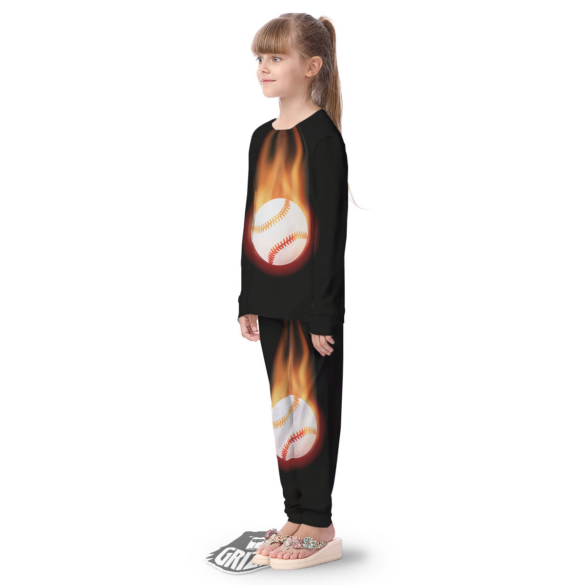 Softball Fireball Print Kid's Pajamas-grizzshop