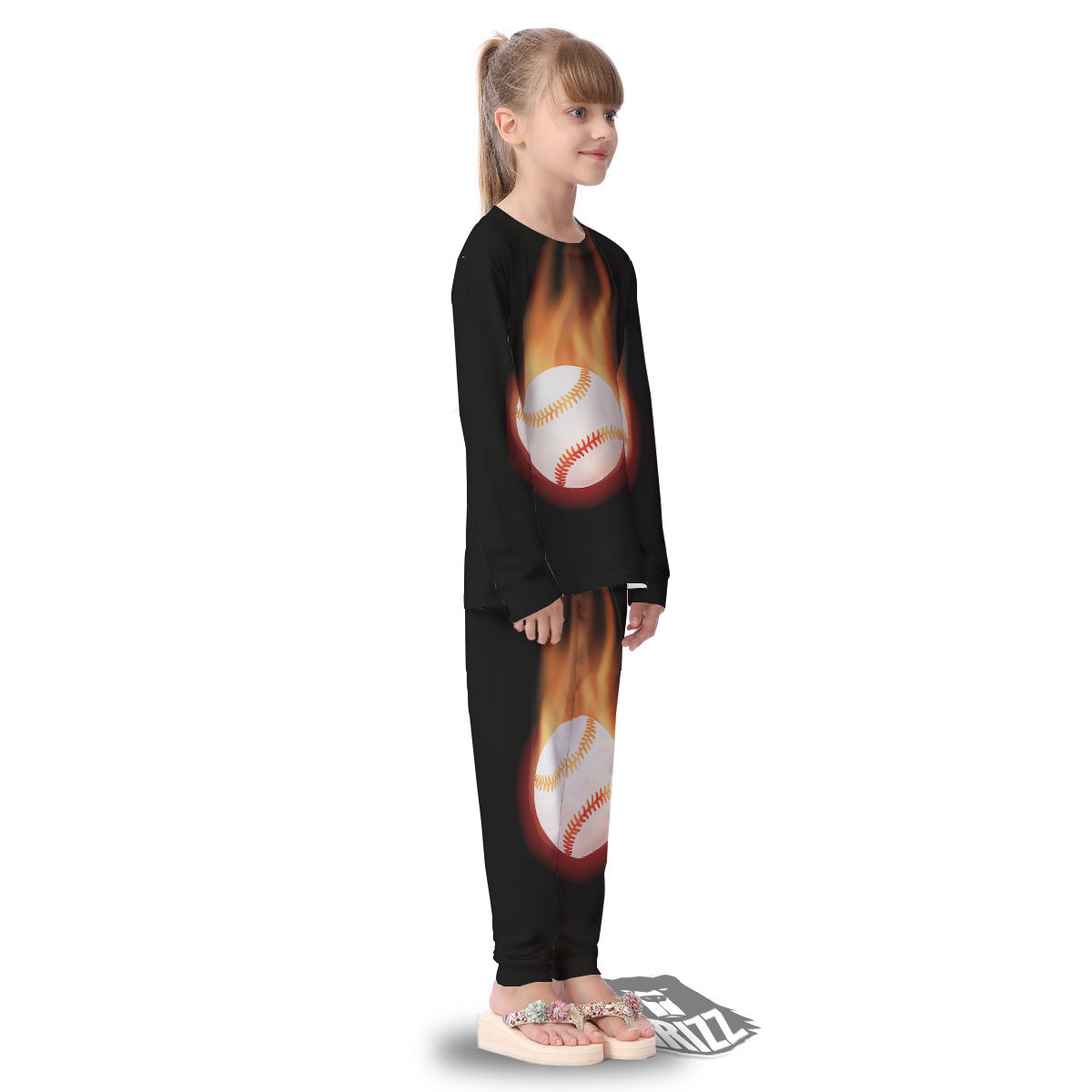 Softball Fireball Print Kid's Pajamas-grizzshop