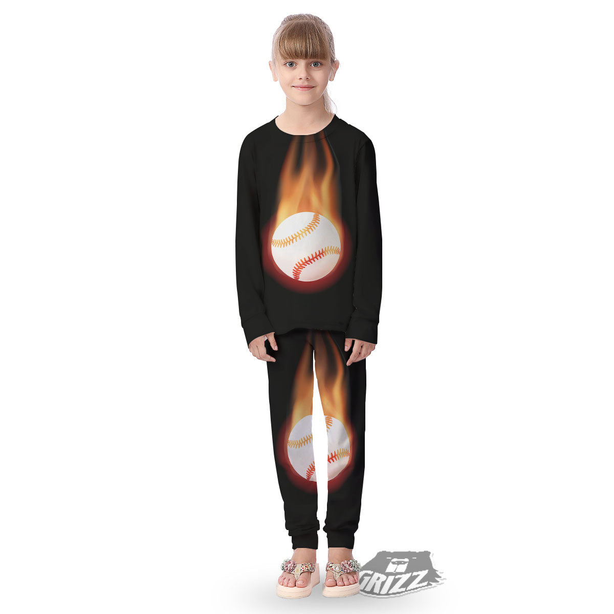Softball Fireball Print Kid's Pajamas-grizzshop
