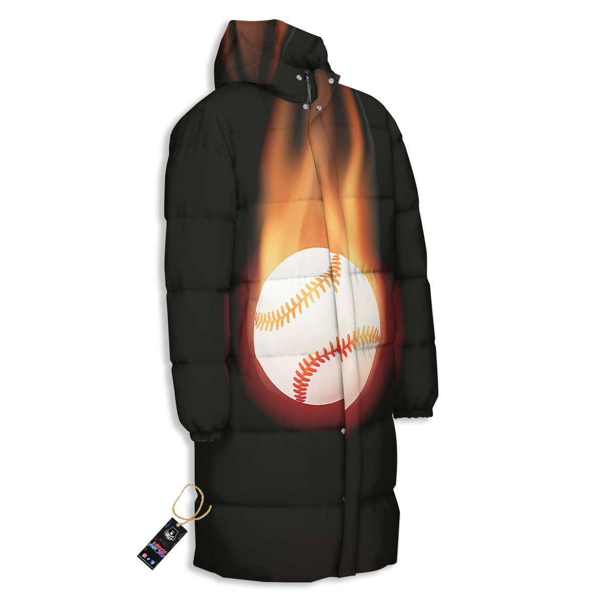 Softball Fireball Print Long Down Jacket-grizzshop