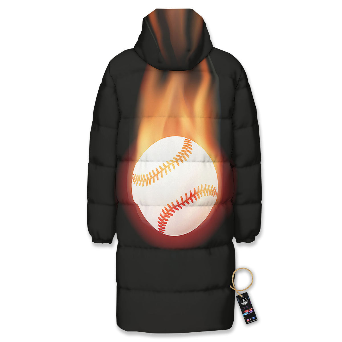 Softball Fireball Print Long Down Jacket-grizzshop