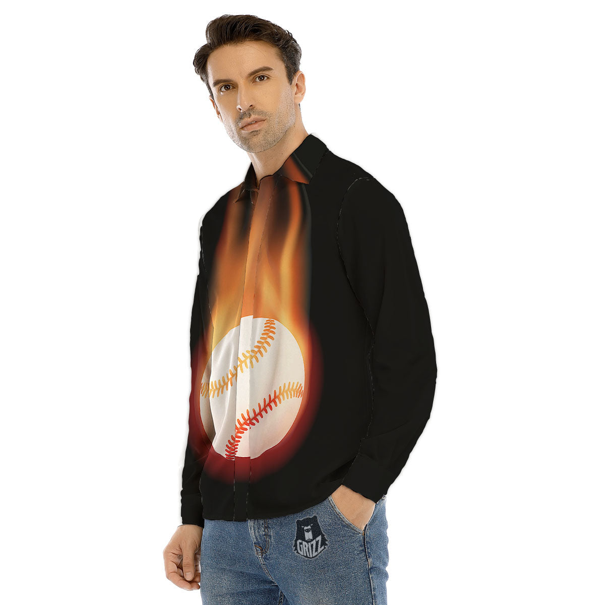 Softball Fireball Print Men's Dress Shirts-grizzshop