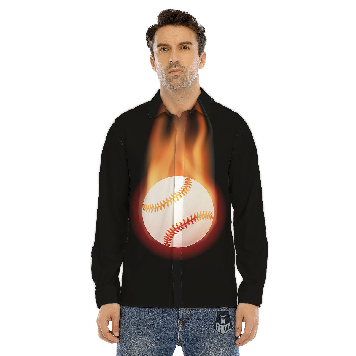 Softball Fireball Print Men's Dress Shirts-grizzshop