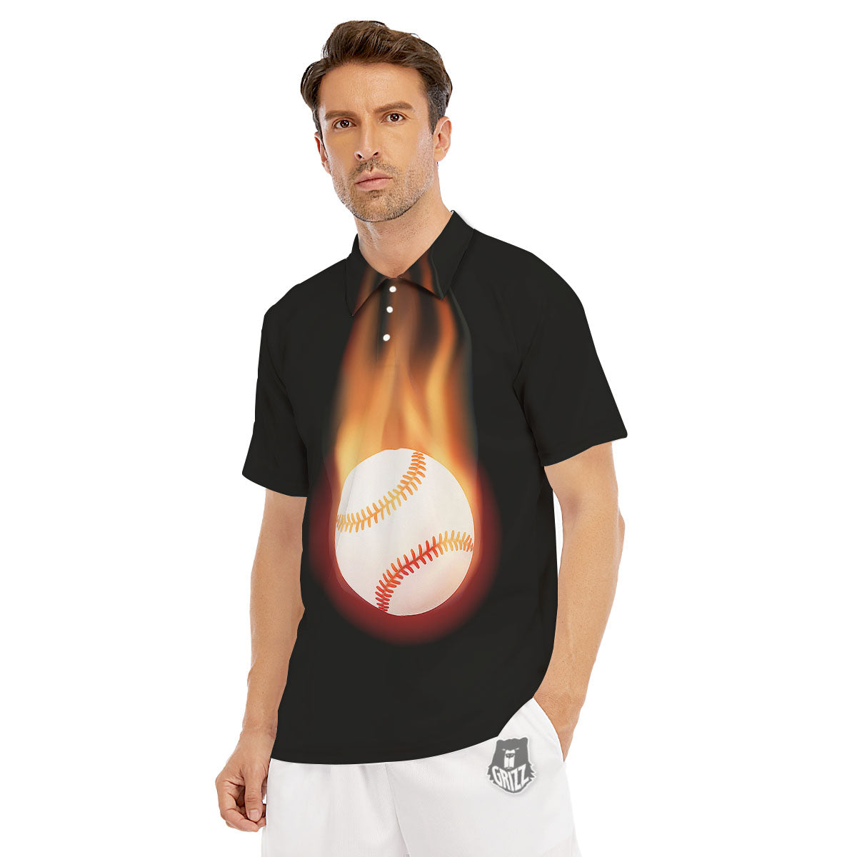 Softball Fireball Print Men's Golf Shirts-grizzshop