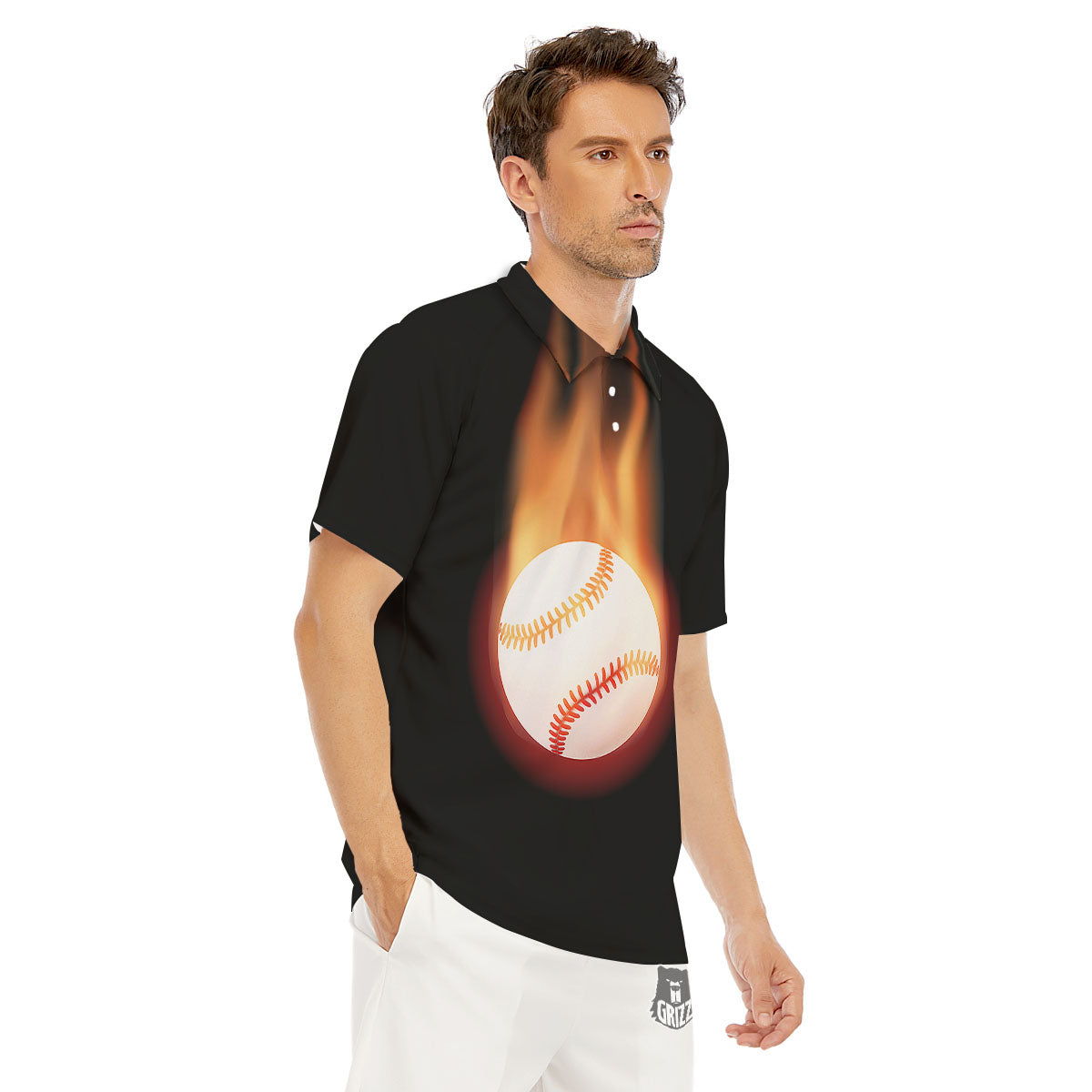 Softball Fireball Print Men's Golf Shirts-grizzshop