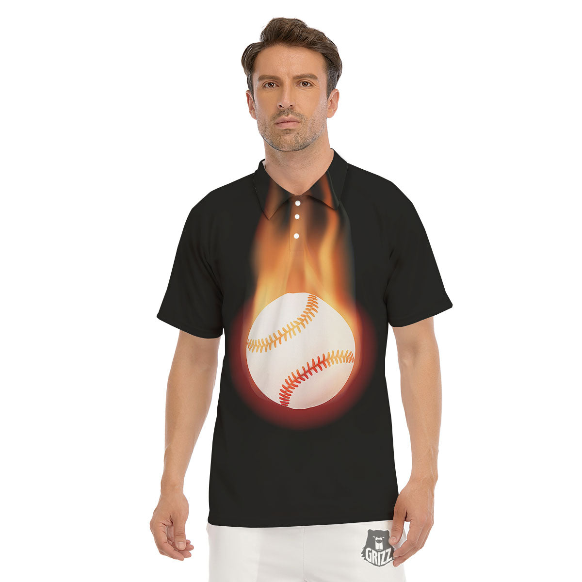 Softball Fireball Print Men's Golf Shirts-grizzshop