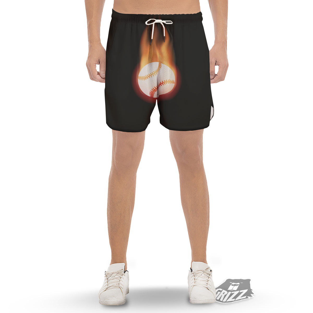 Softball Fireball Print Men's Gym Shorts-grizzshop