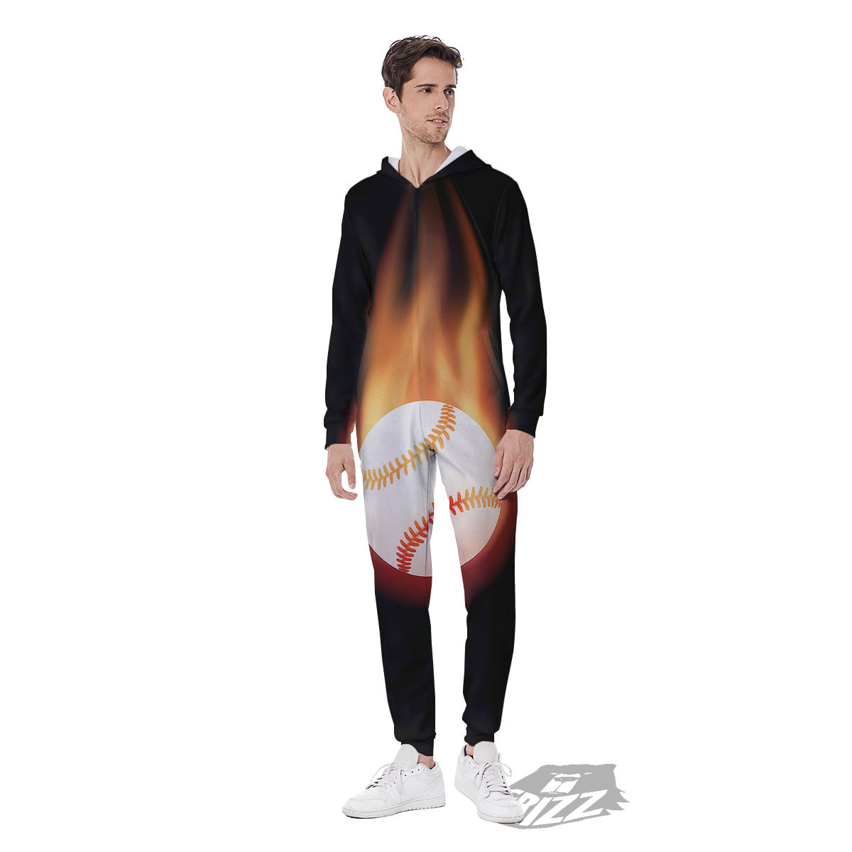 Softball Fireball Print Men's Jumpsuit-grizzshop