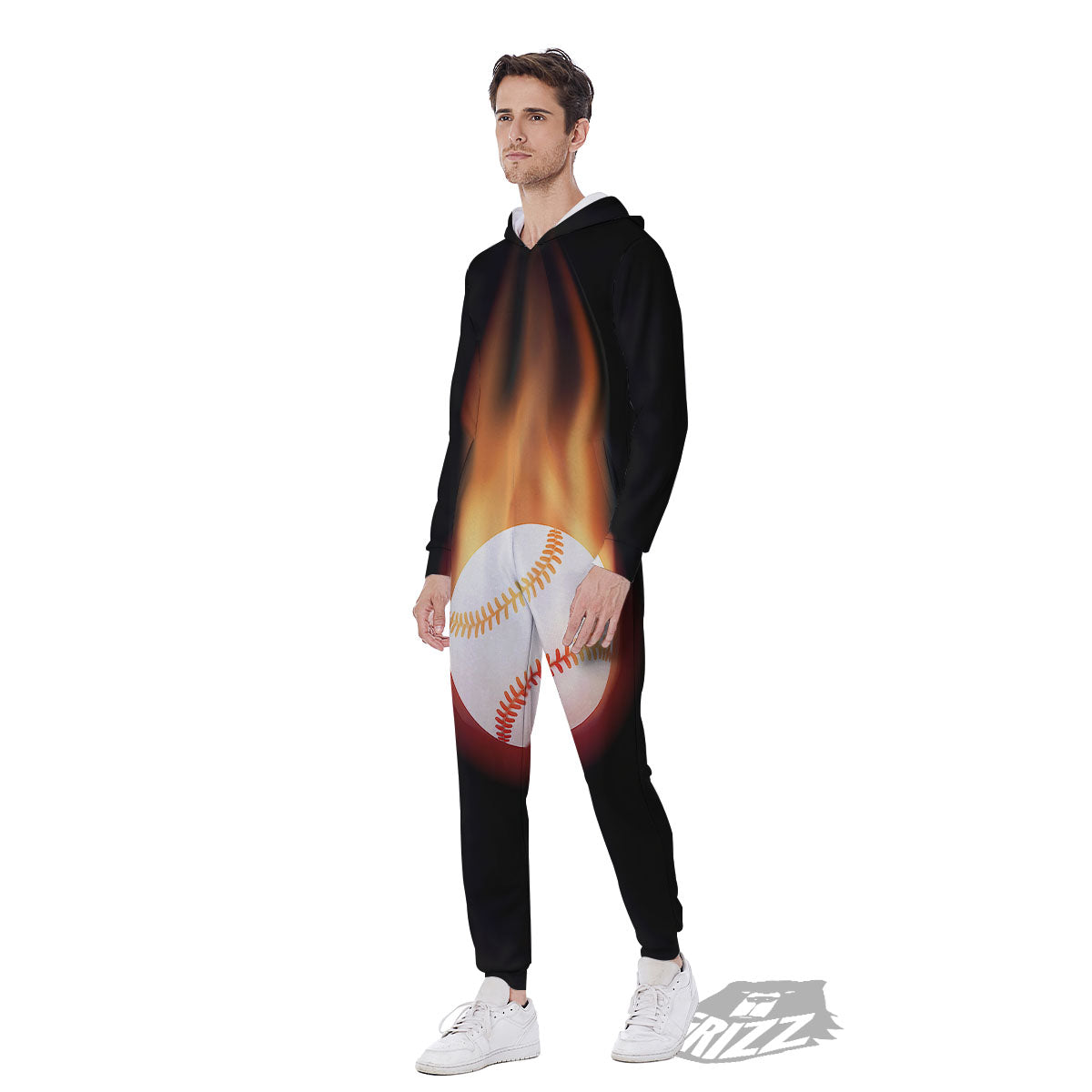 Softball Fireball Print Men's Jumpsuit-grizzshop