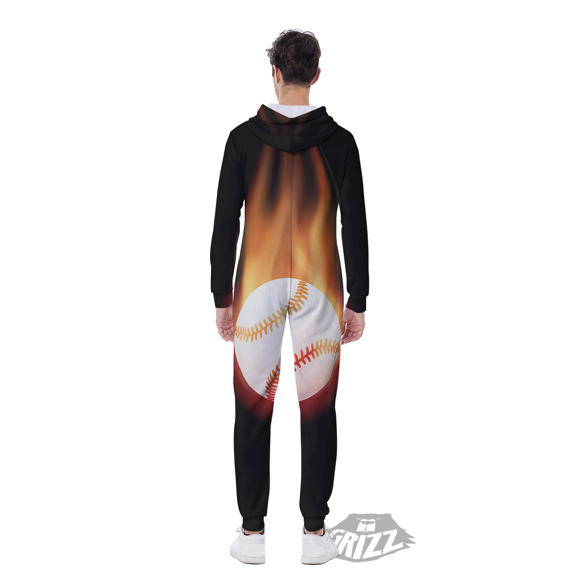 Softball Fireball Print Men's Jumpsuit-grizzshop
