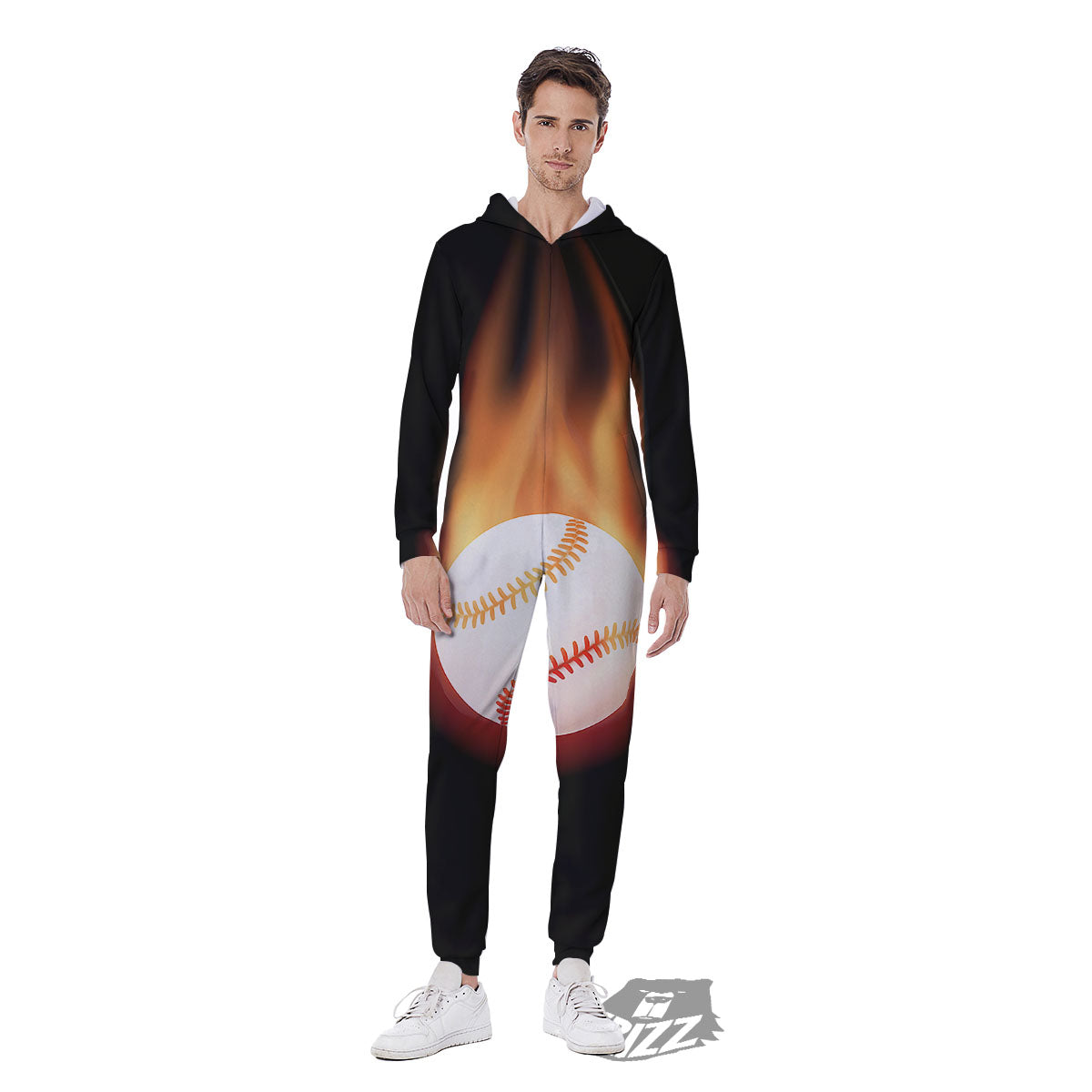 Softball Fireball Print Men's Jumpsuit-grizzshop