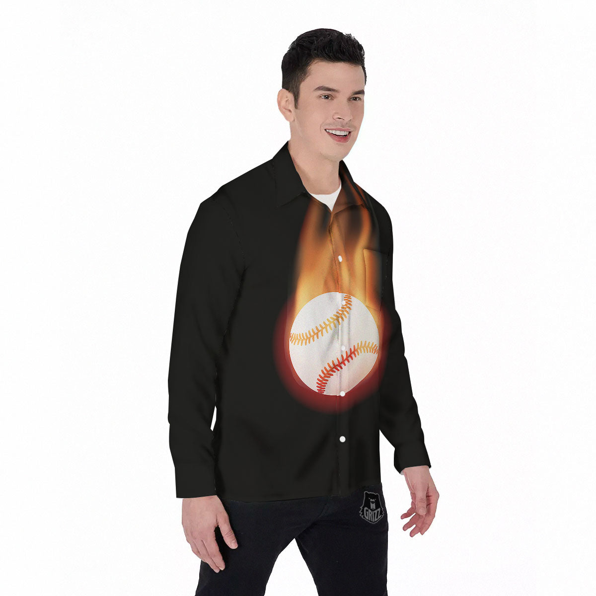 Softball Fireball Print Men's Long Sleeve Shirts-grizzshop