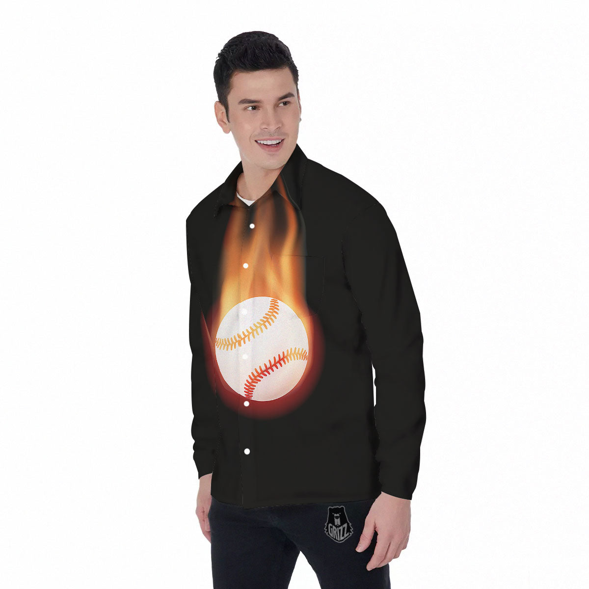 Softball Fireball Print Men's Long Sleeve Shirts-grizzshop