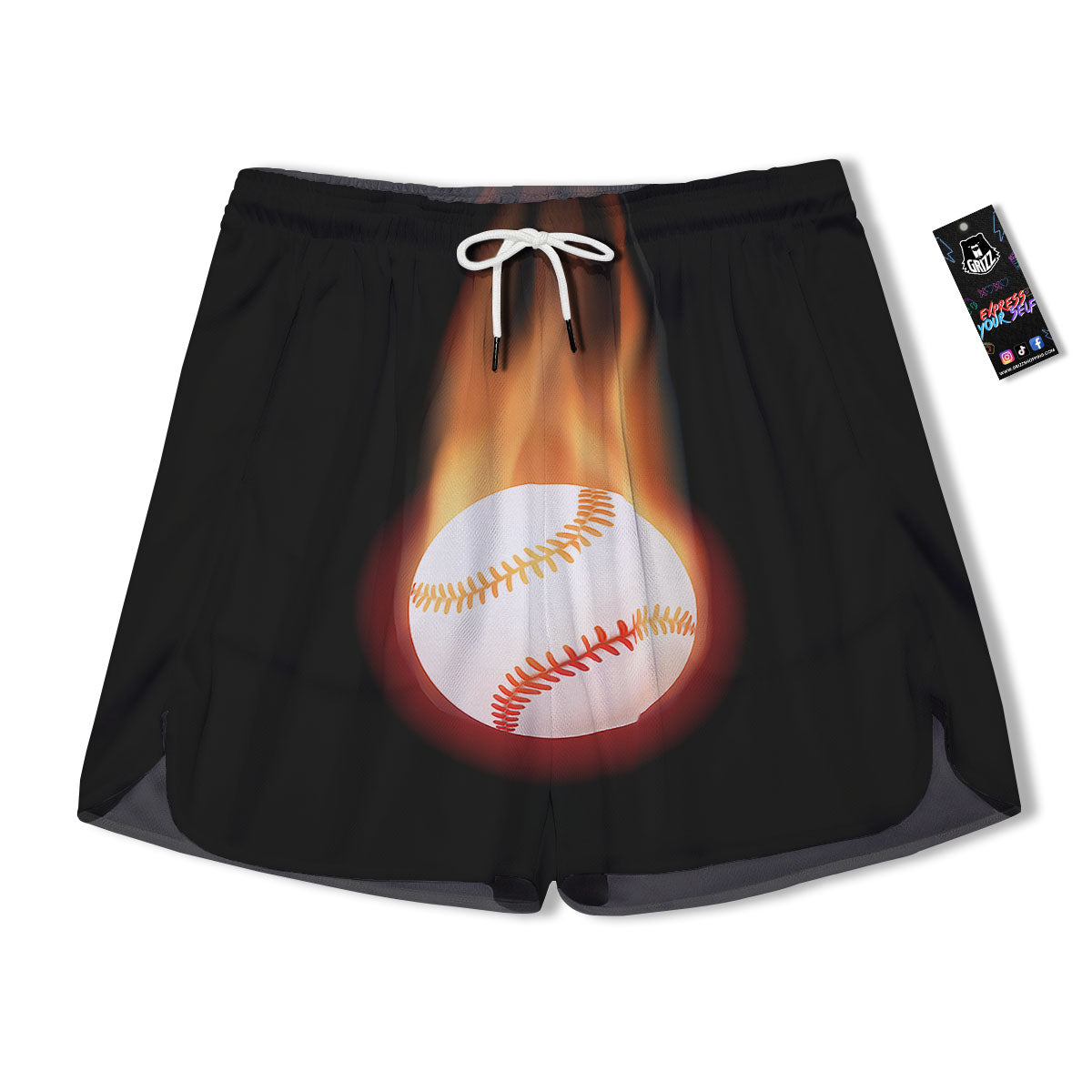 Softball Fireball Print Men's Running Shorts-grizzshop