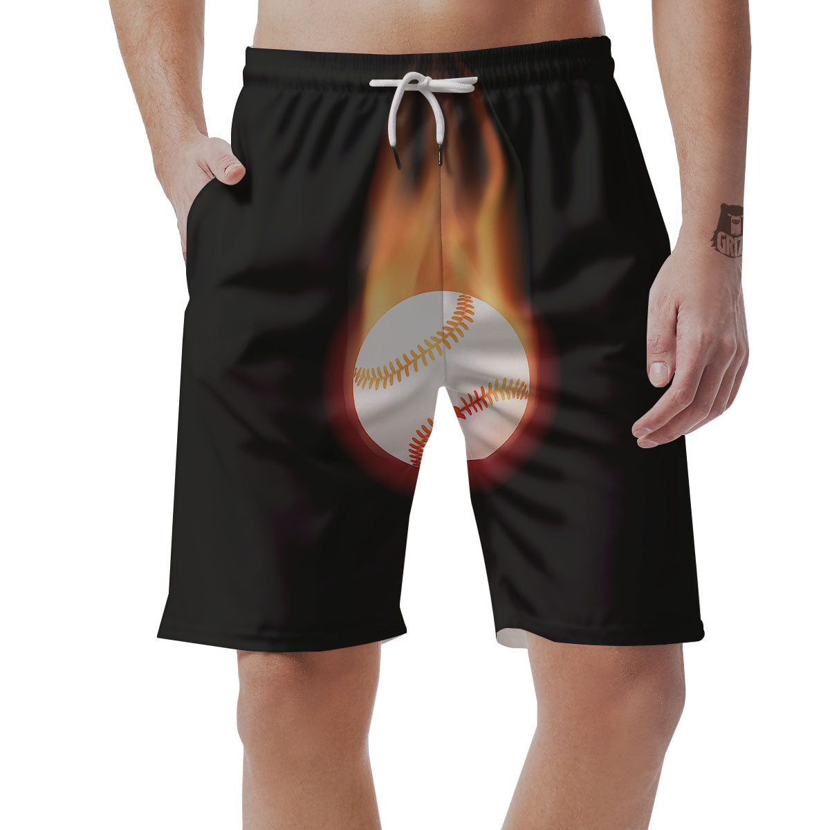 Softball Fireball Print Men's Shorts-grizzshop