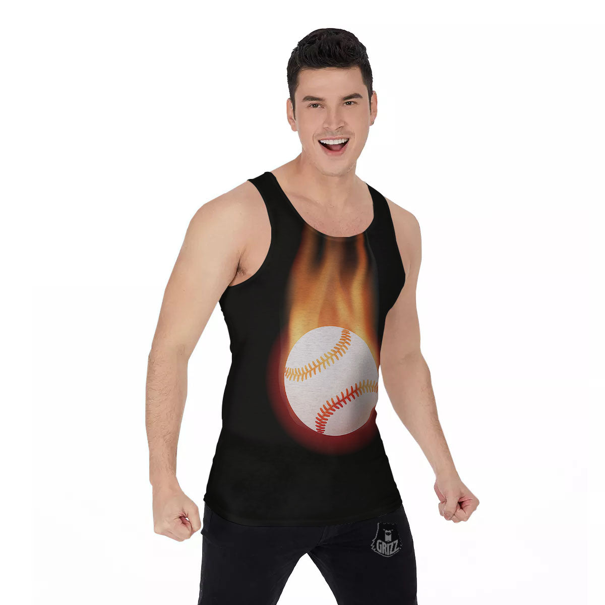 Softball Fireball Print Men's Tank Top-grizzshop