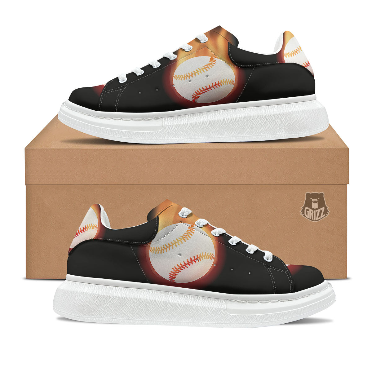 Softball Fireball Print Platform Shoes-grizzshop