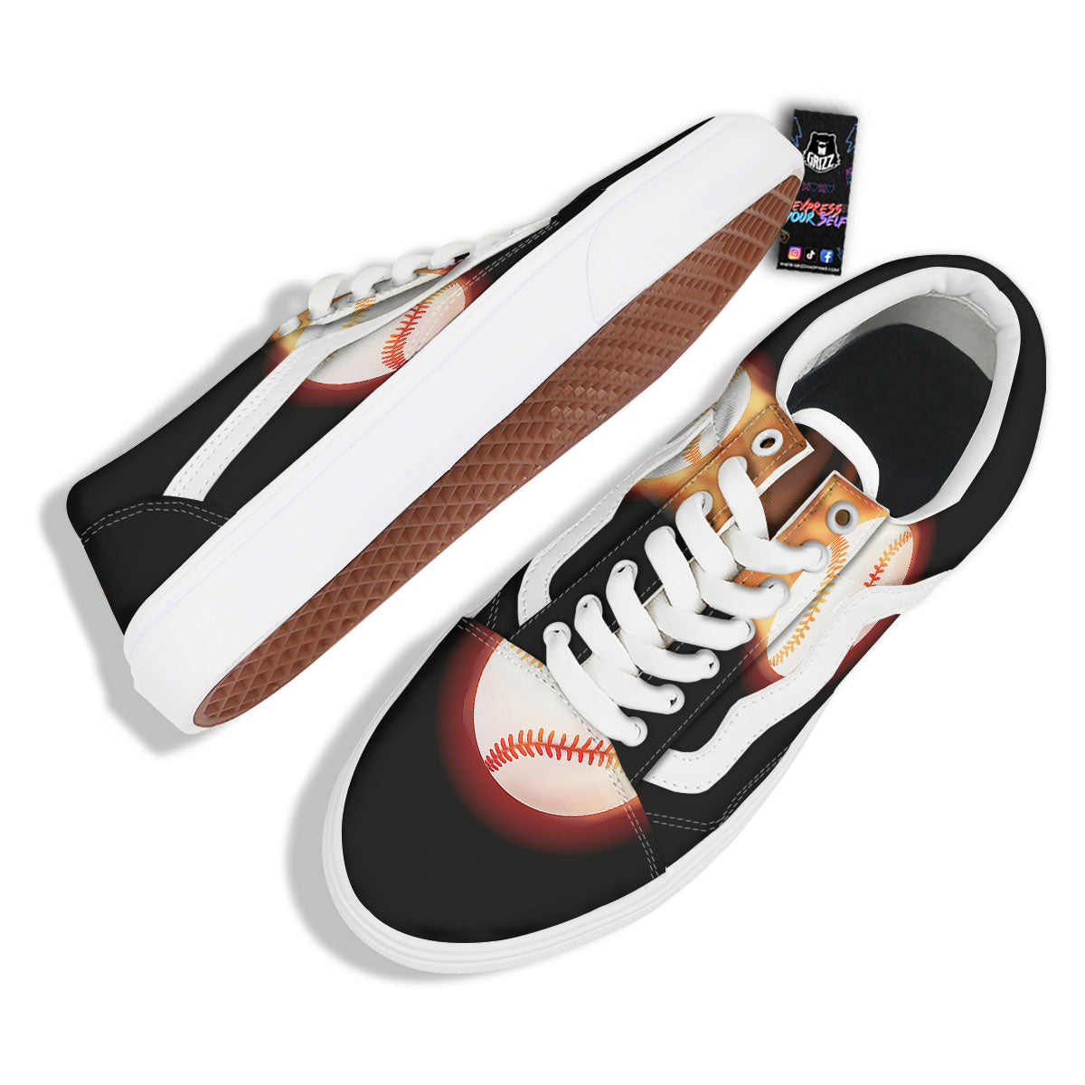 Softball Fireball Print Skate Shoes-grizzshop
