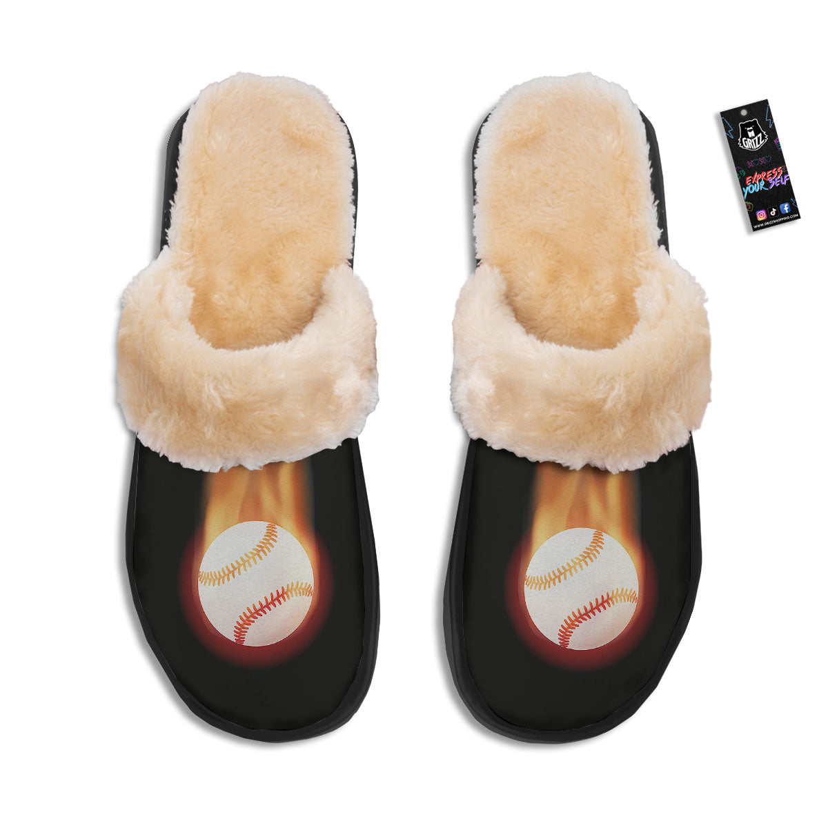 Softball Fireball Print Slippers-grizzshop
