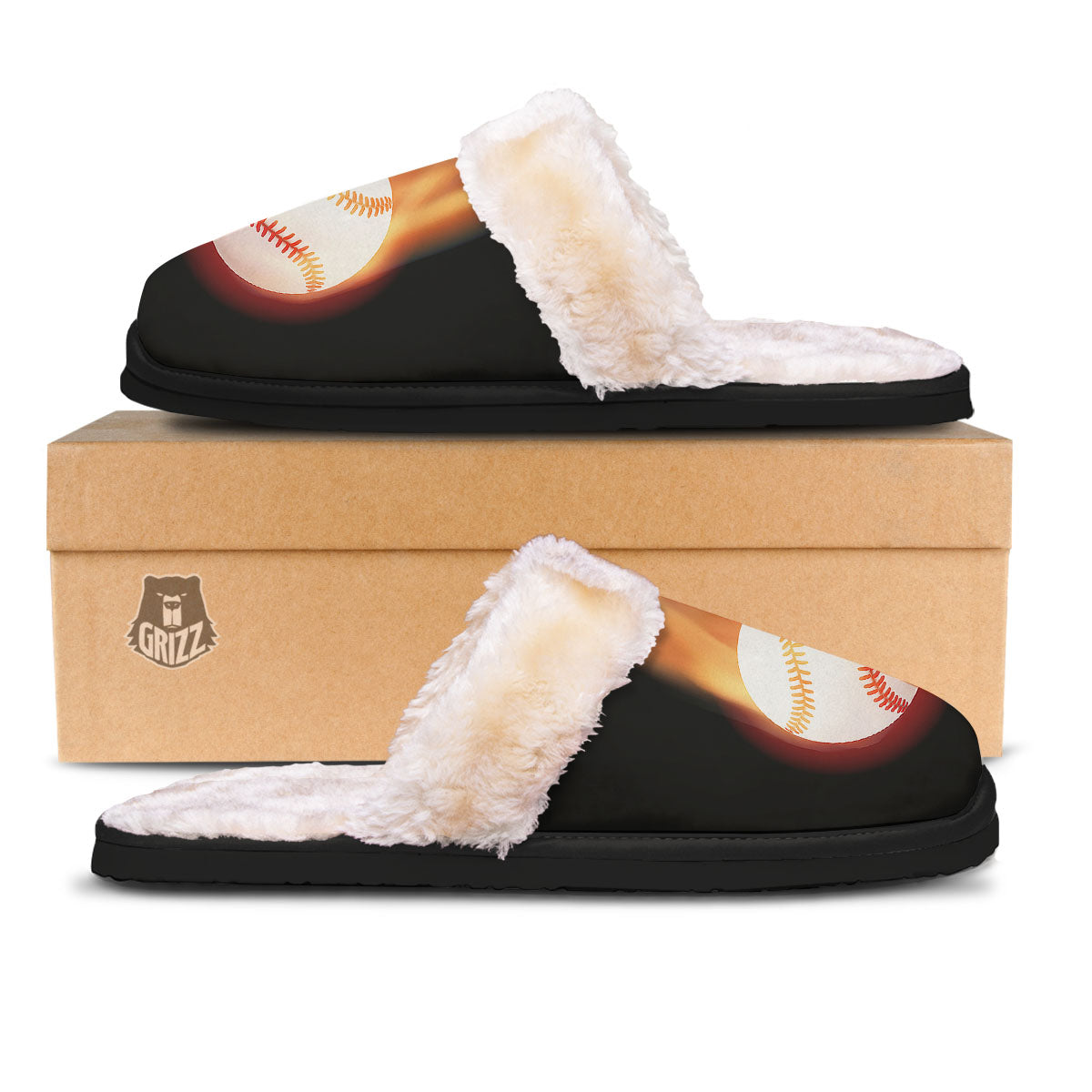 Softball Fireball Print Slippers-grizzshop