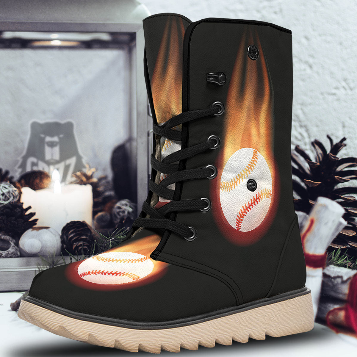 Softball Fireball Print Snow Boots-grizzshop