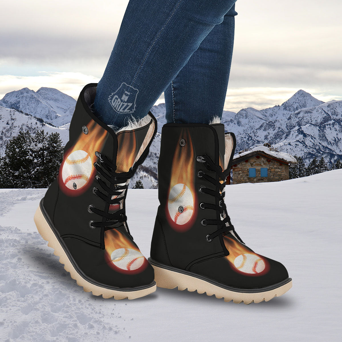 Softball Fireball Print Snow Boots-grizzshop