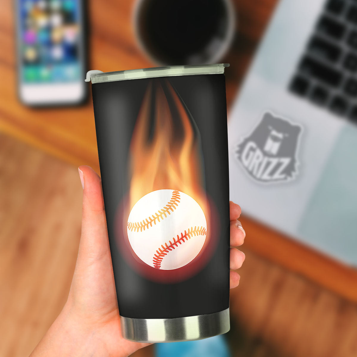 Softball Fireball Print Tumbler-grizzshop
