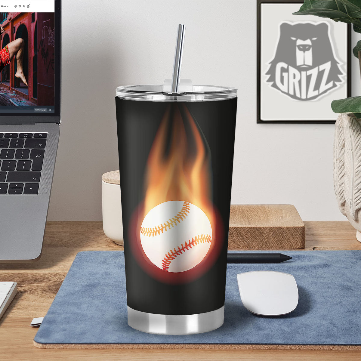 Softball Fireball Print Tumbler-grizzshop