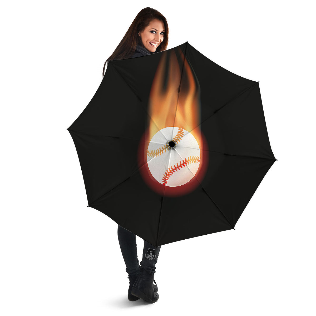 Softball Fireball Print Umbrella-grizzshop