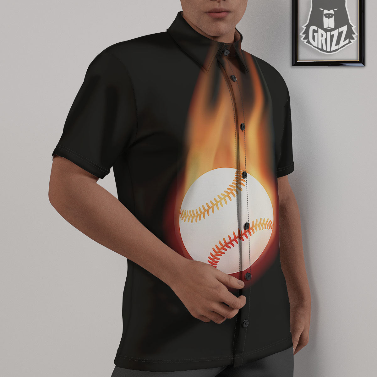 Softball Fireball Print Untucked Shirts-grizzshop