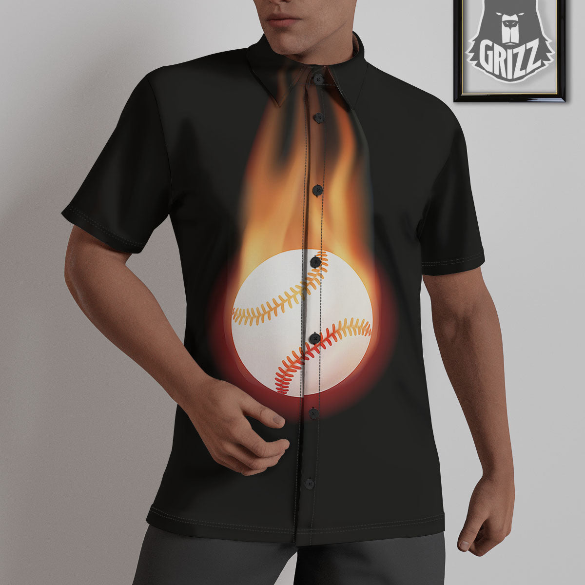 Softball Fireball Print Untucked Shirts-grizzshop