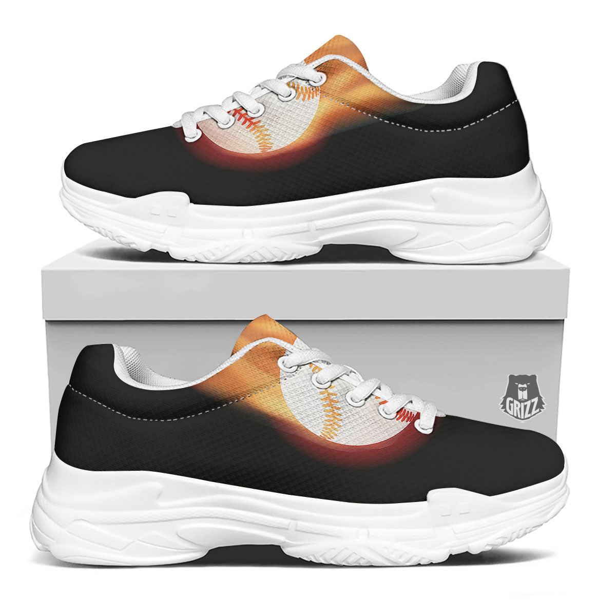 Softball Fireball Print White Chunky Shoes-grizzshop