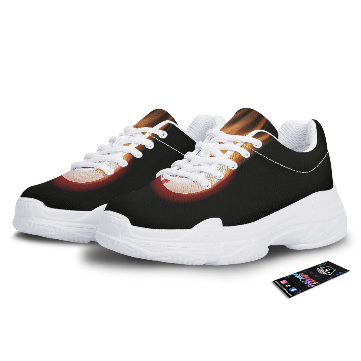 Softball Fireball Print White Chunky Shoes-grizzshop
