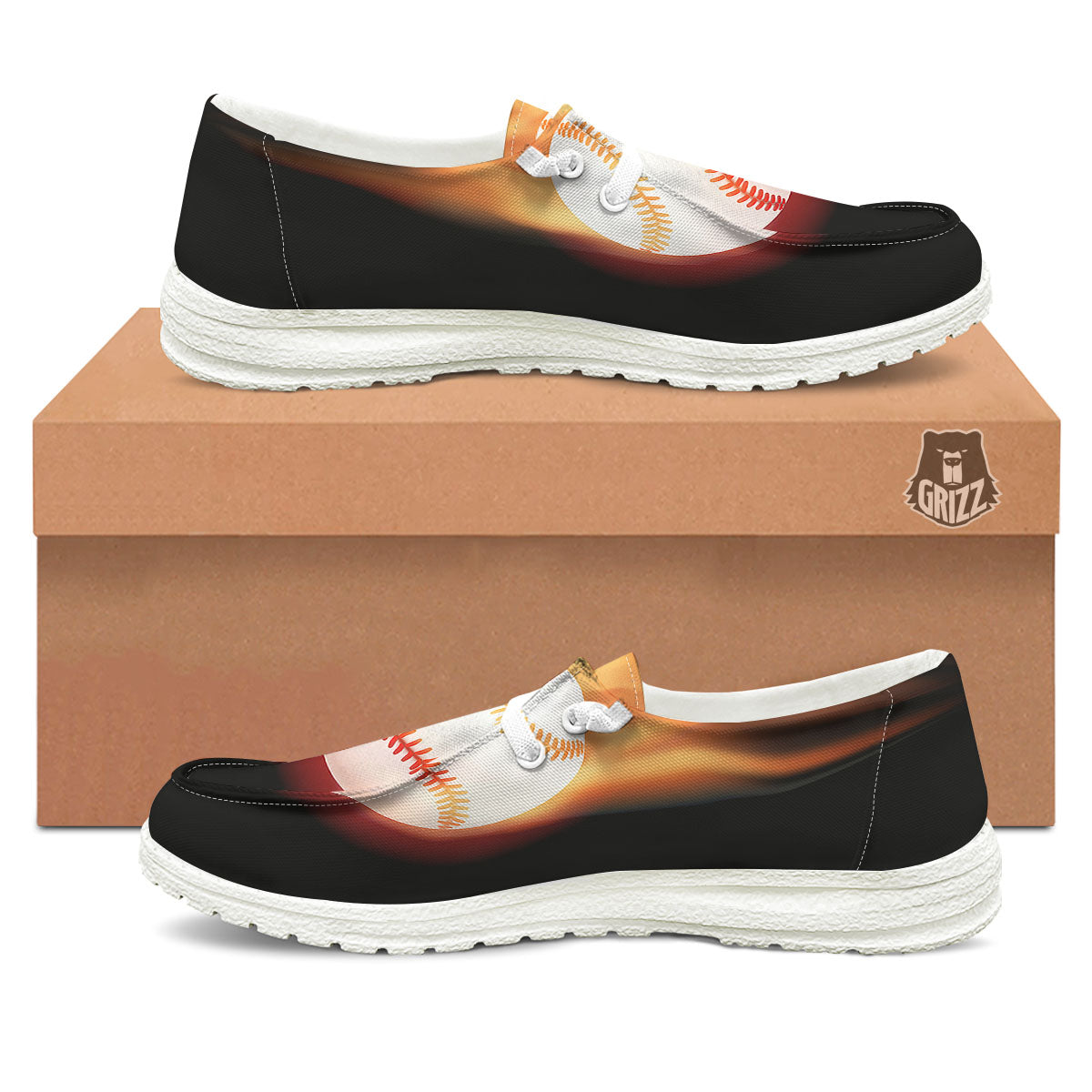 Softball Fireball Print White Loafers-grizzshop
