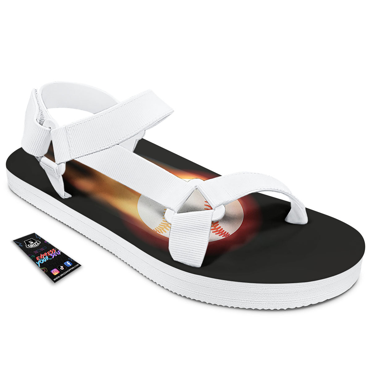 Softball Fireball Print White Open Toe Sandals-grizzshop